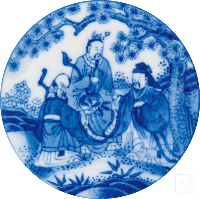 清道光 青花内福禄寿三星外八仙过海图碗一对 - 图3